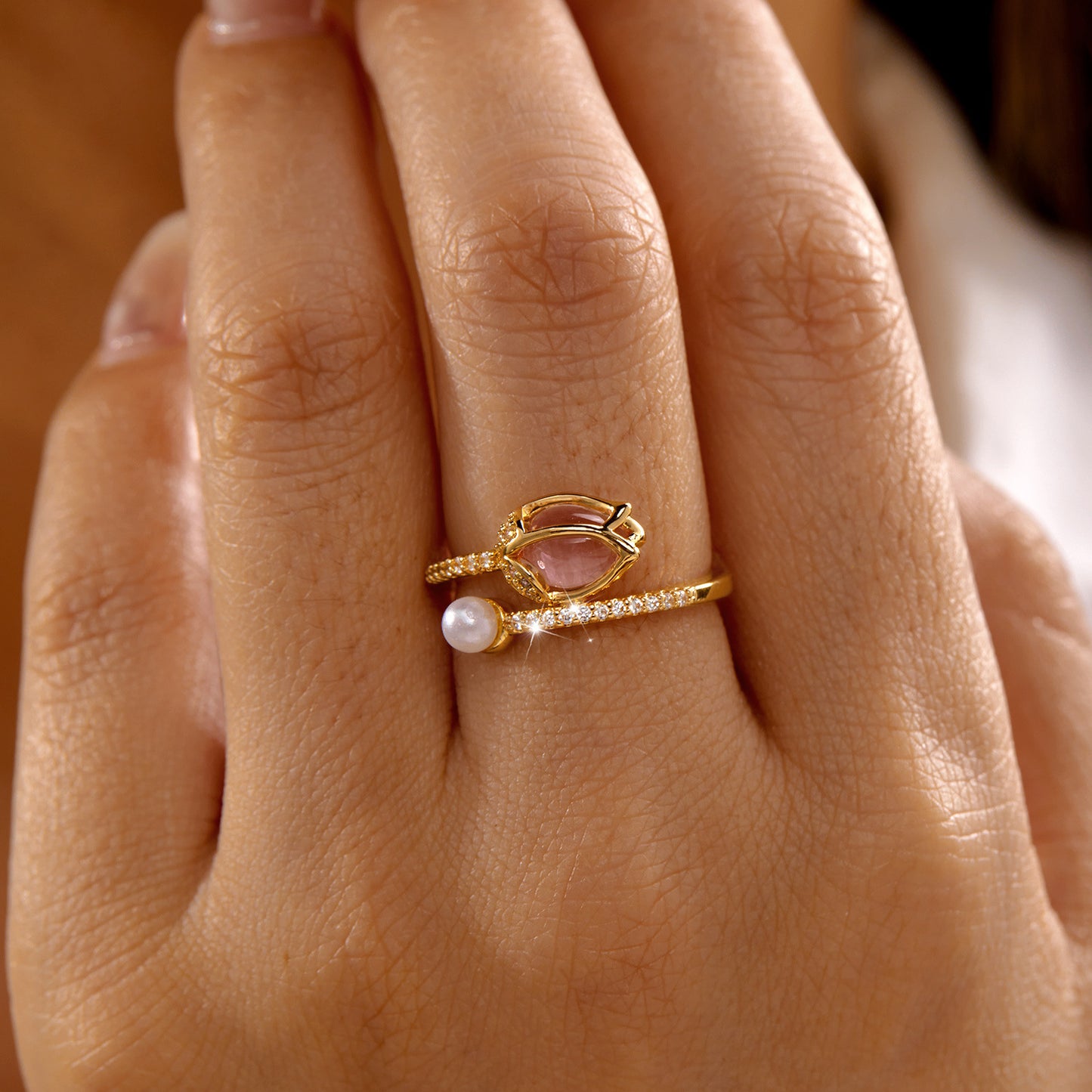 Creative Design Tulip Minority Fashion Female Exquisite Versatile Pearl Ring