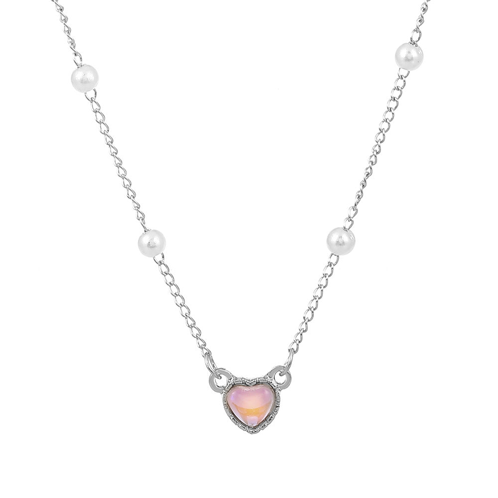 Colorful Moonstone Love Female Niche High-grade Light Luxury Clavicle Necklace