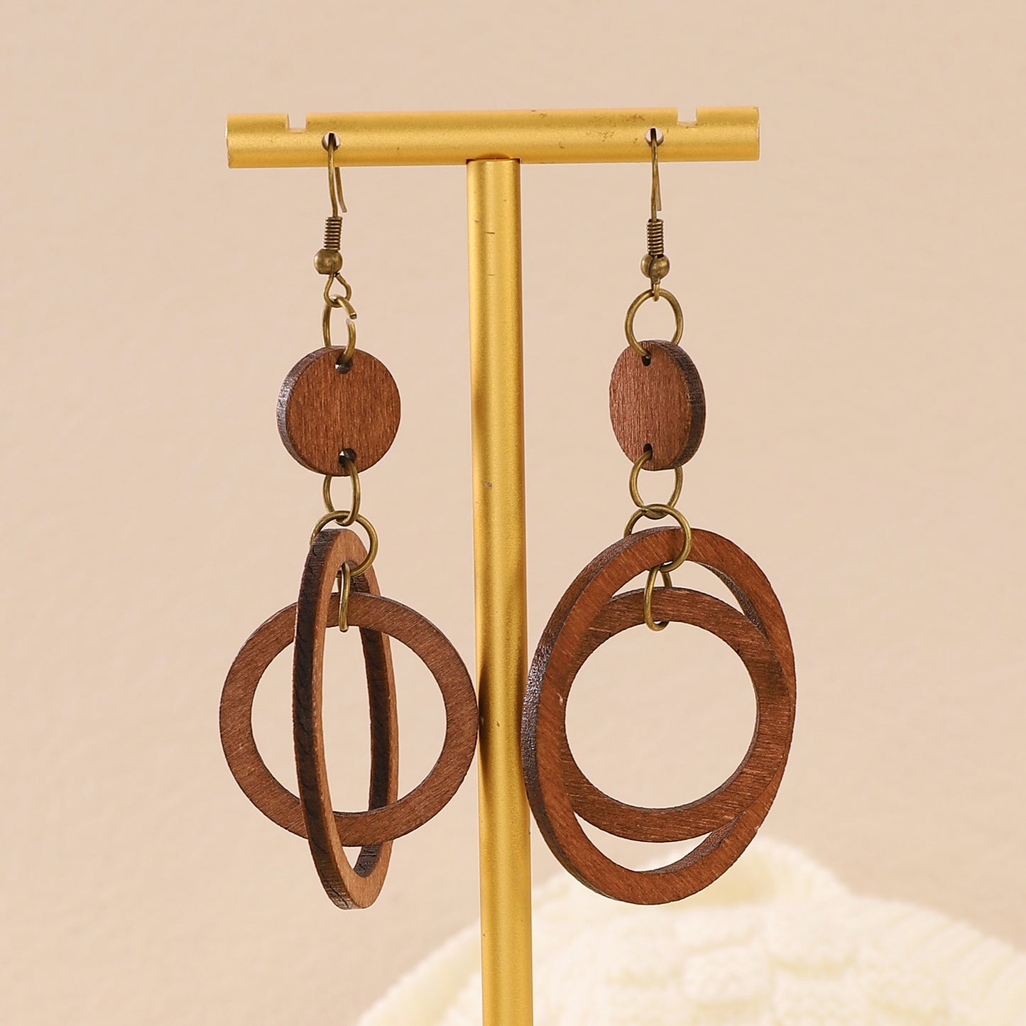 Retro Wood Piece Hollow Lucky Tree Earrings