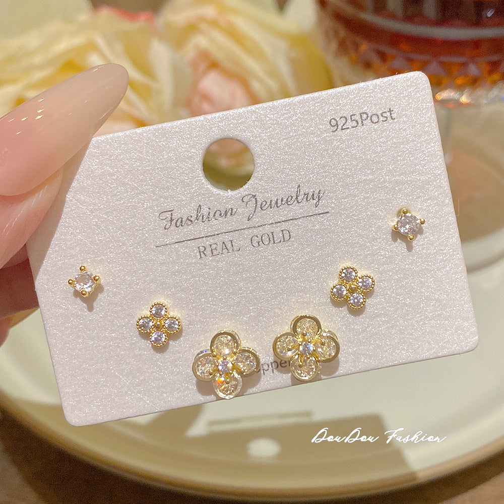Women's Needle One Card Three Pairs Earings Small Delicate Summer High-grade Stud Earrings