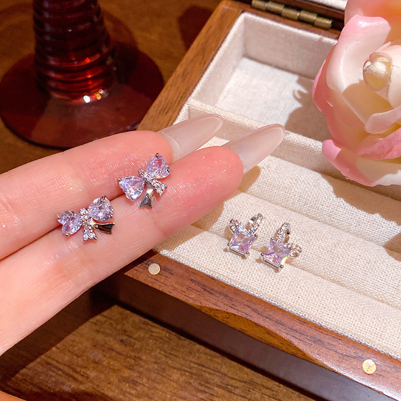 Micro Inlaid Zircon Bow Female Love Earrings
