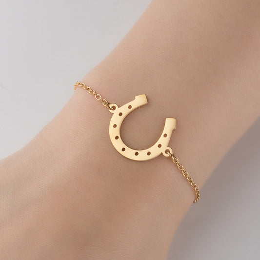 Women's Light Luxury Stainless Steel Gold Simple Lucky Horseshoe Bracelet
