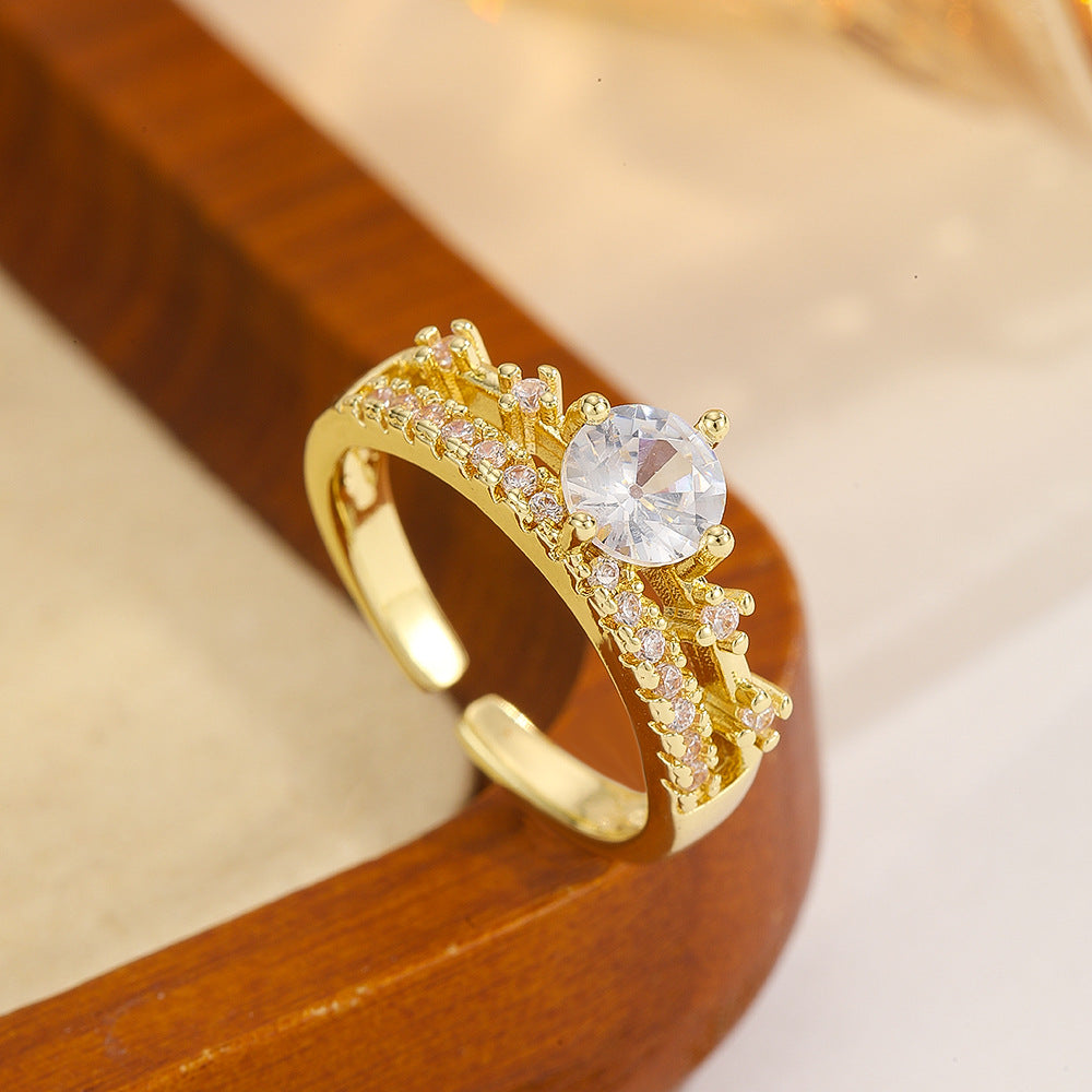 Wind Crown Open-end Zircon Female Gold Sier Optional Design Rings