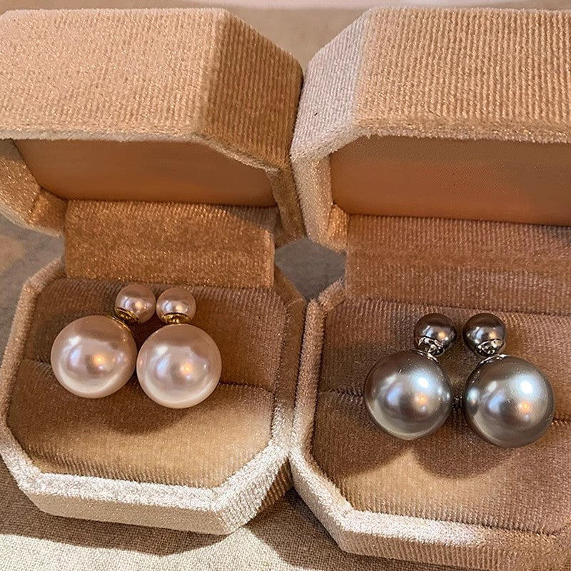 Sier Needle Niche Design Double-sided Pearl Female Advanced Earrings