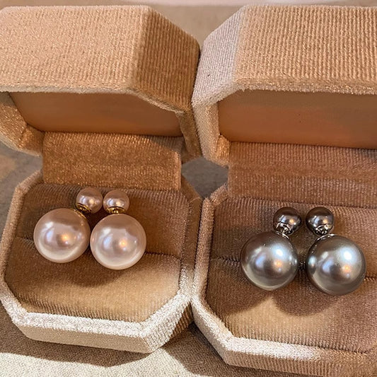 Sier Needle Niche Design Double-sided Pearl Female Advanced Earrings
