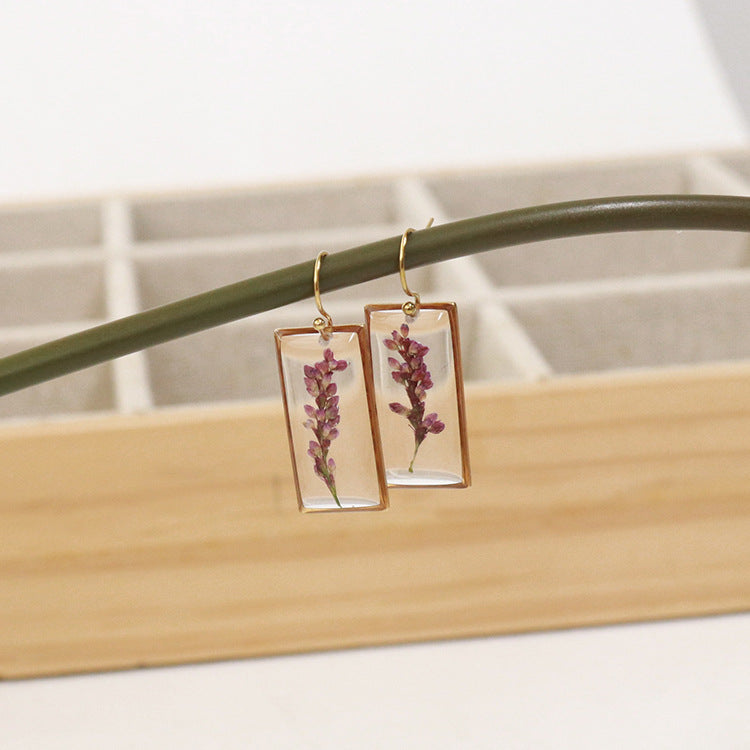 Dried Flower Rose Design Sense Geometric Earrings