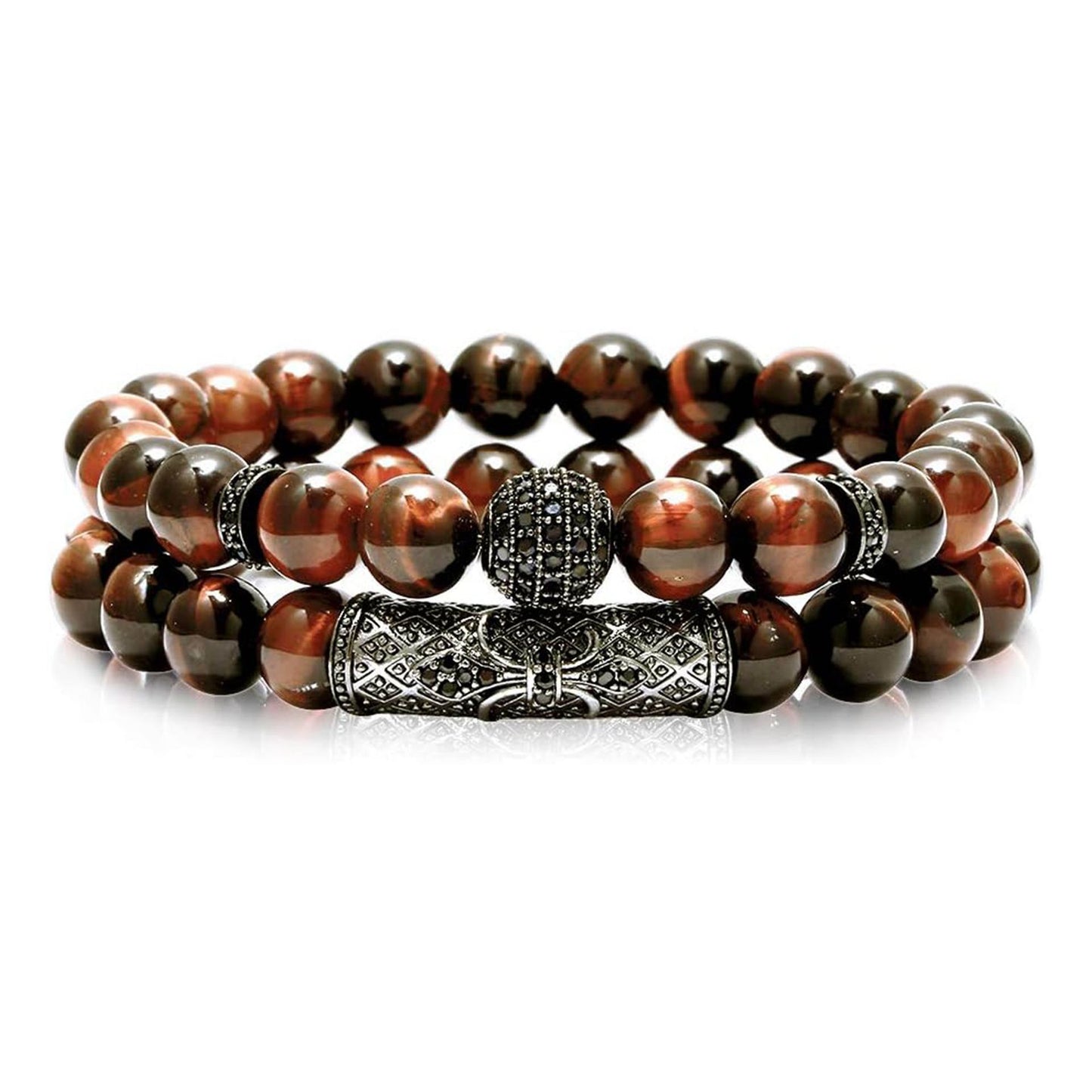 Diamond Ball Natural Red Tiger Eye Bracelet