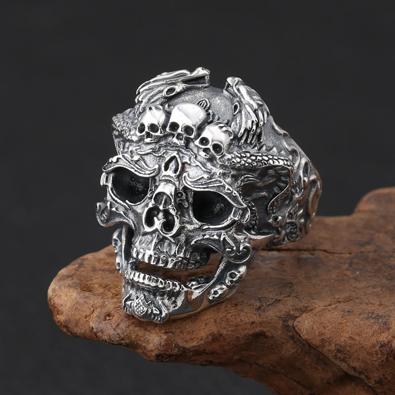 Men's Thai Sier Exaggerated Domineering Skull Opening Rings