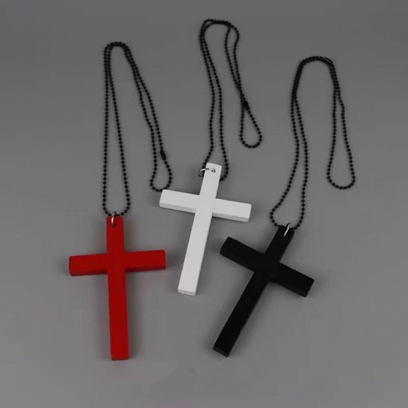 Retro Dark Culture Long Wooden Cross Halloween Sweater Chain Gothic Necklace