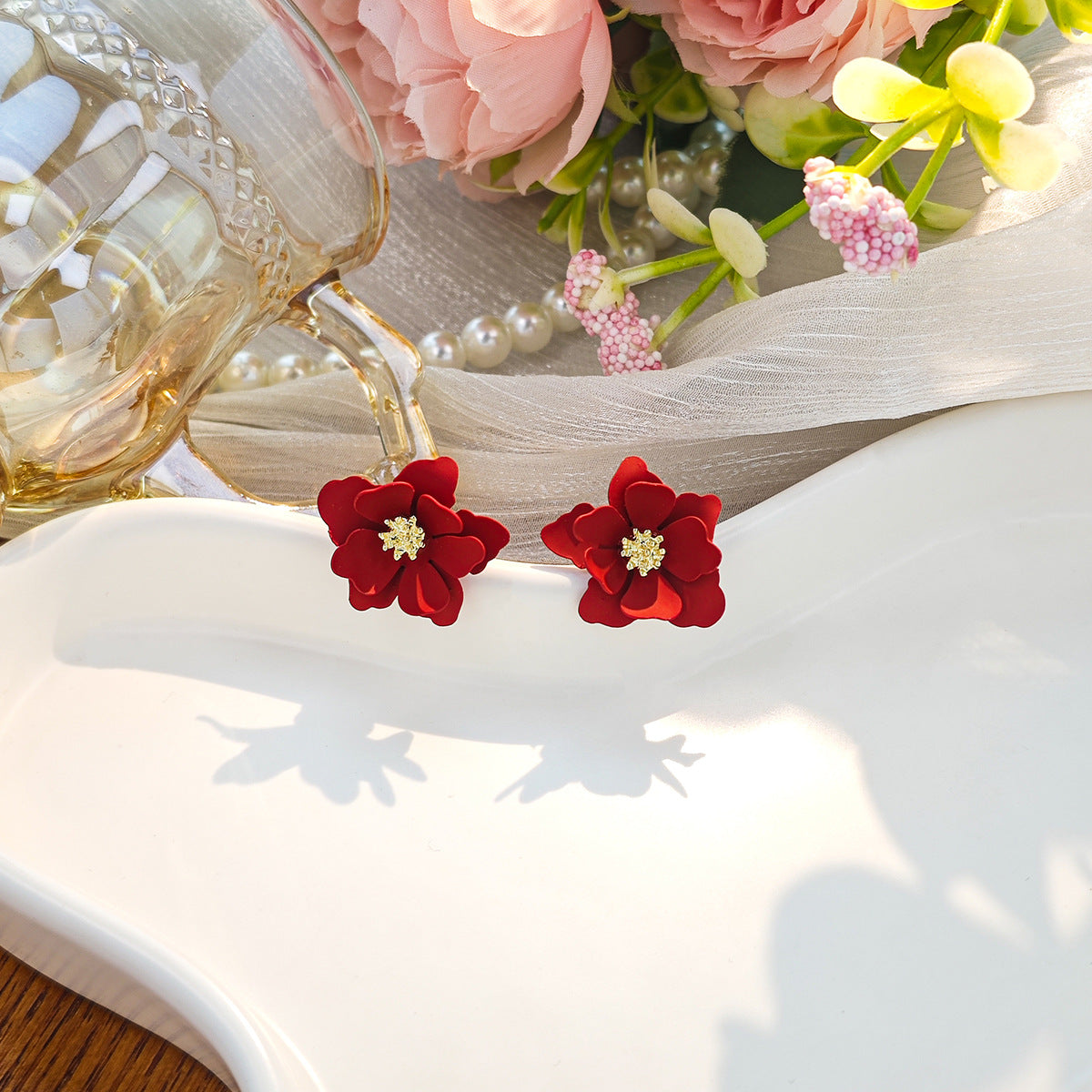 Frosted Flower Female Fashion Petal Sweet Natural Graceful Stud Earrings