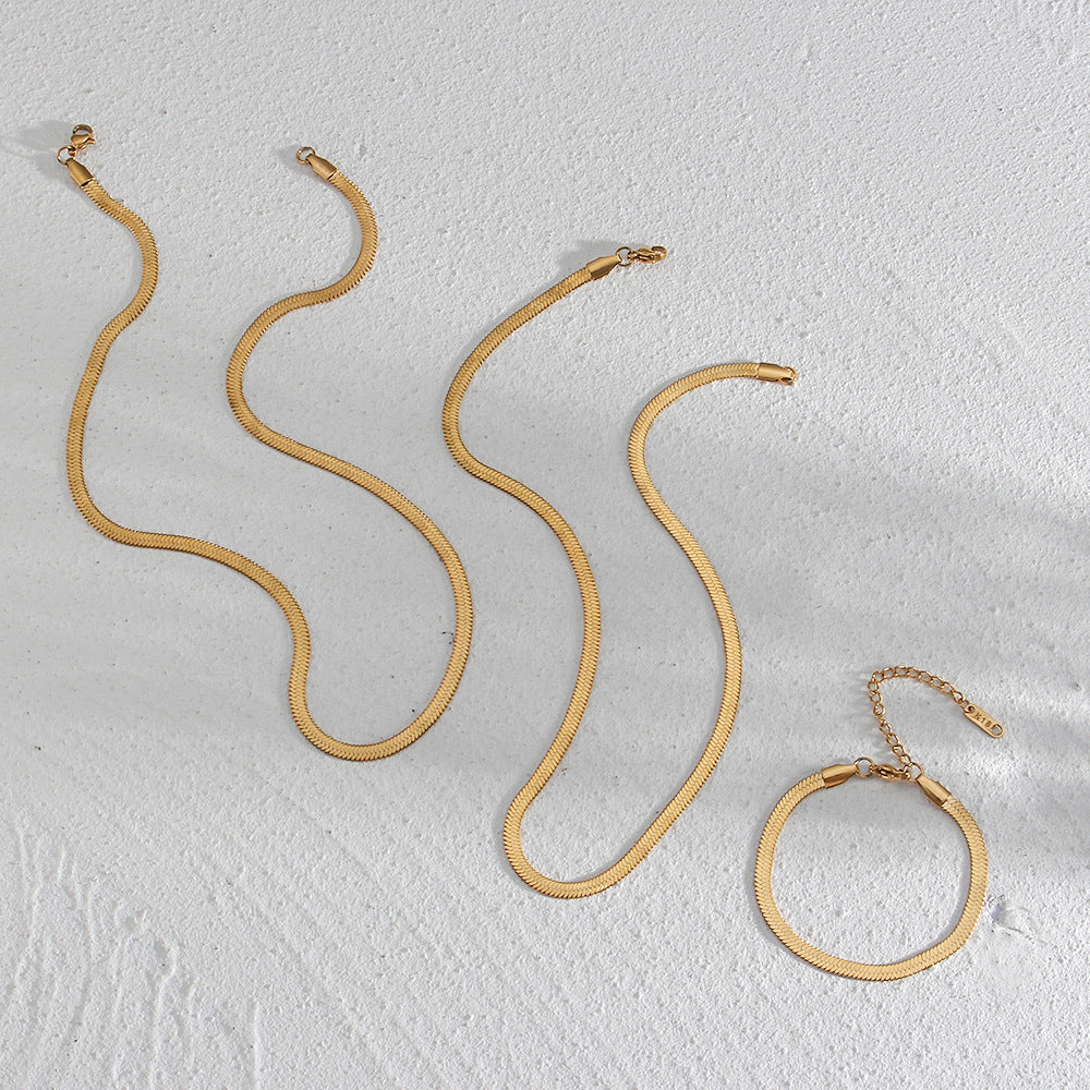 Women's Steel Gold Plated Chain Like Flat Bracelet