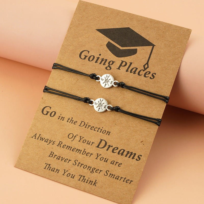 Graduation Card Creative Compass Woven Adjustable Bracelet