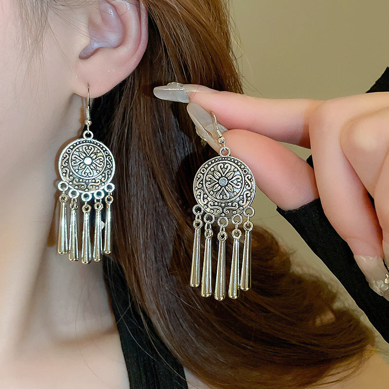 Women's Phoenix Crescent Tassel Niche Retro Design Earrings