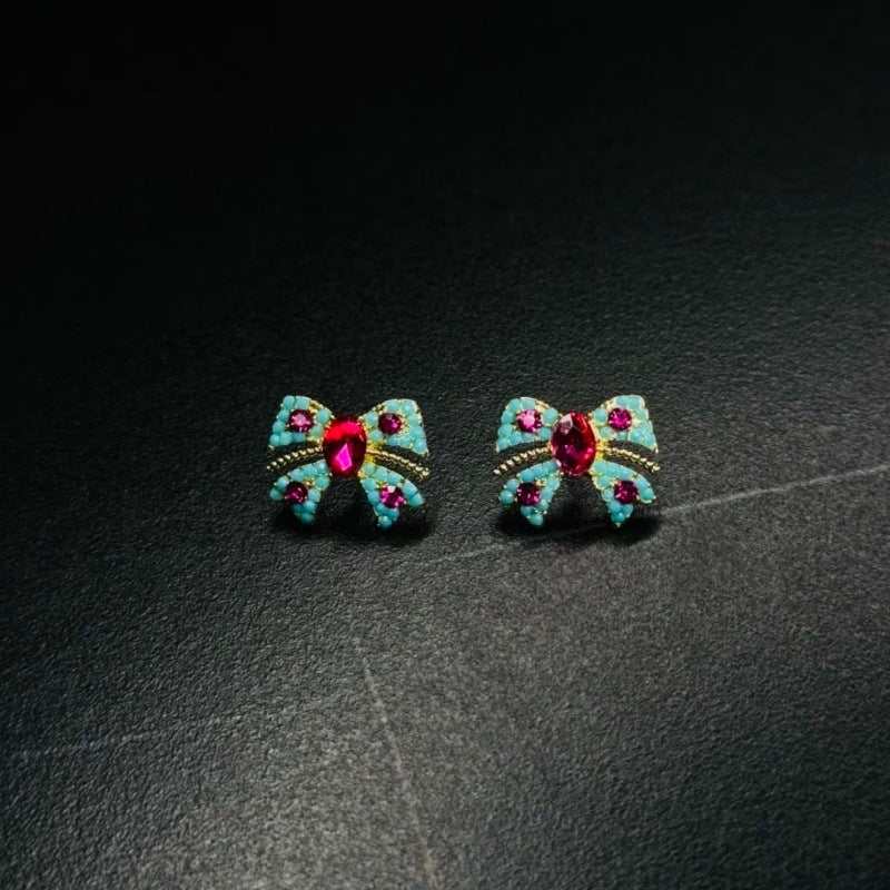 Vintage Pink Geometric Sweet Flowers Ear Stud Earrings