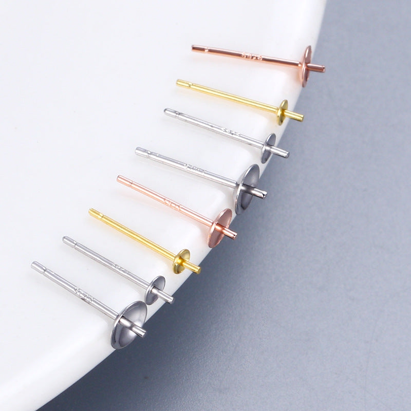 Bowl Pin Ear Pearl Holder Half Stud Earrings