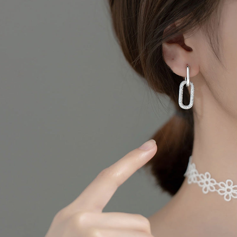 Light Luxury Full Diamond Oval Clip Double Female Rings