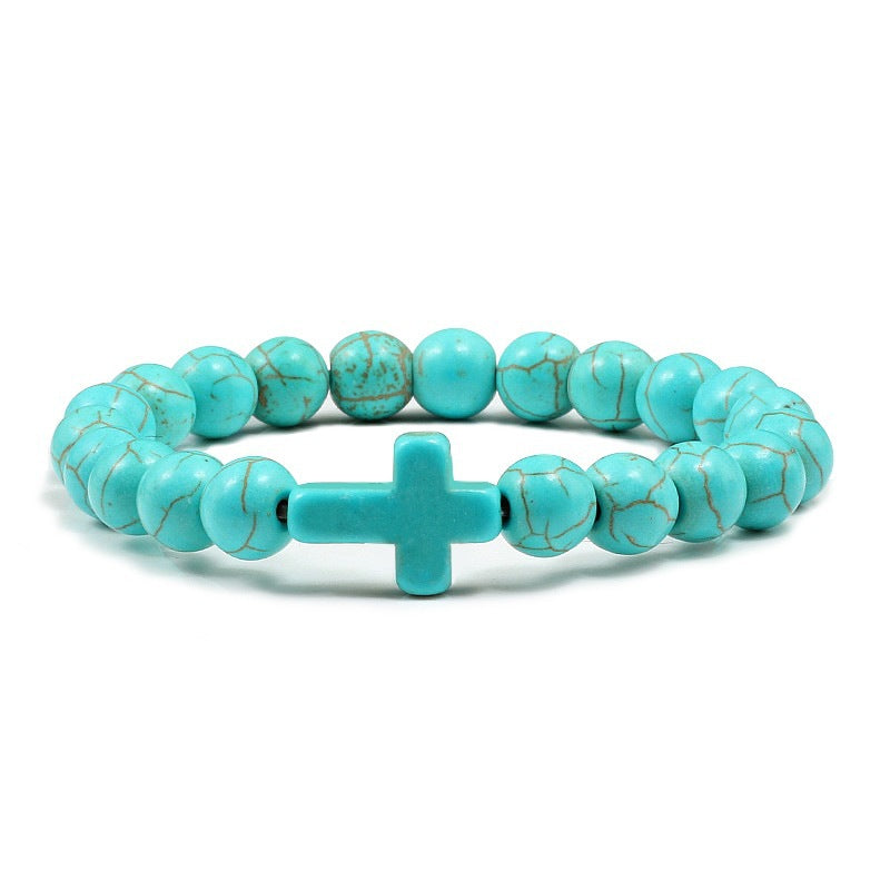 Natural Stone Turquoise Frosted Volcanic Rock Round Bracelet