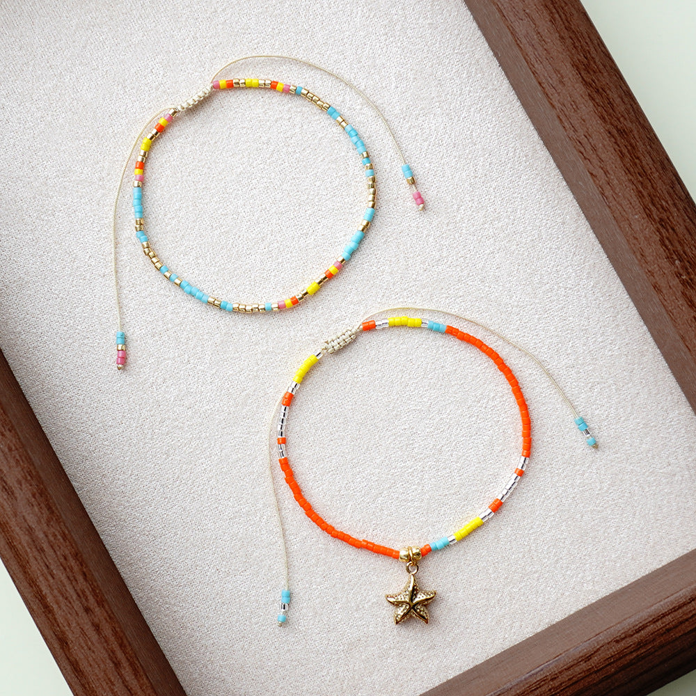 Bohemian Glass Beads Extremely Fine Twin Starfish Bracelet