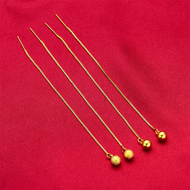 Alluvial Gold Female Brass Plated Tassel Long Glazed Surface Ear Line