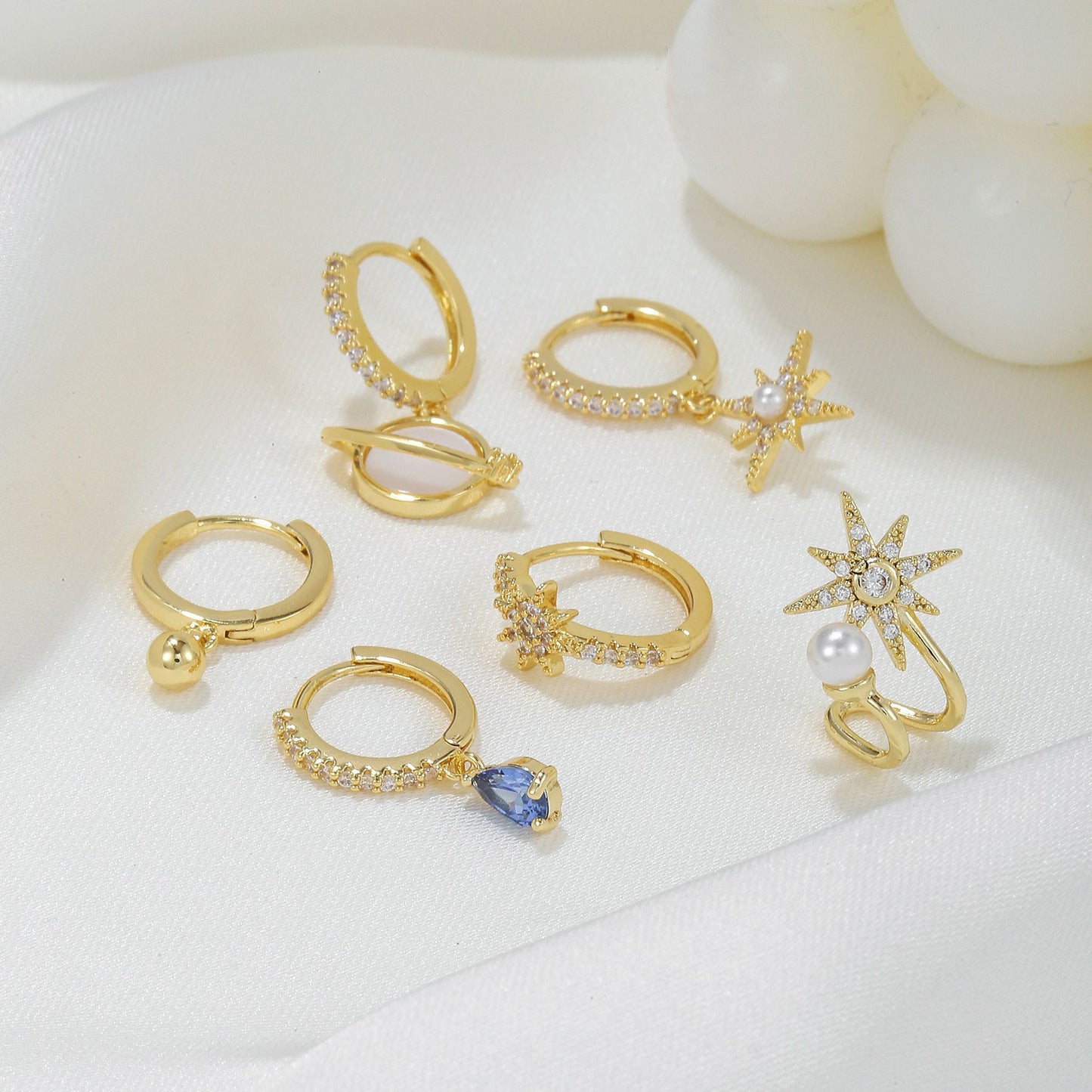 Stars Pearl Zircon Fashion Space Universe Earrings