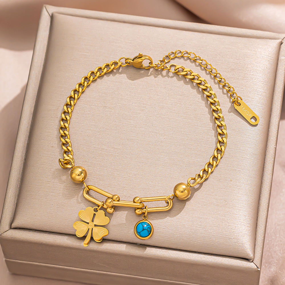 Buckle Chain Turquoise Butterfly Roman Round Peach Bracelets