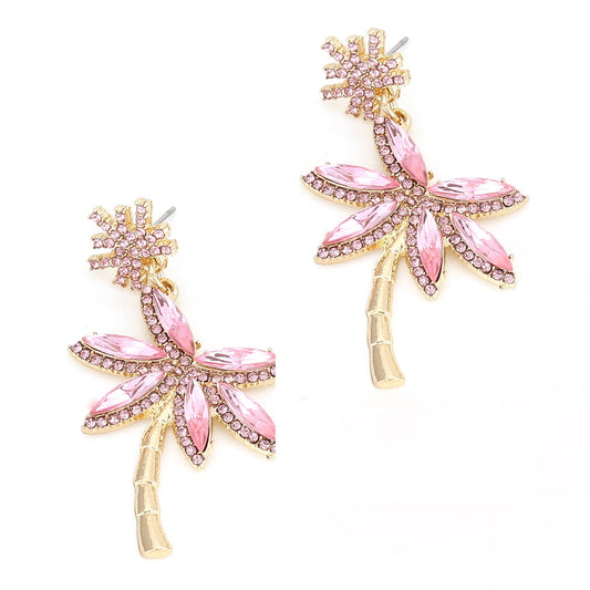 Creative Inlaid Color Diamond Alloy Type Coconut Tree Earrings
