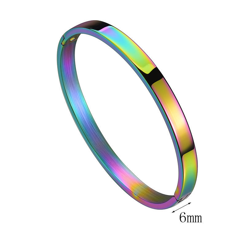Women's & Men's Glossy Titanium Steel Couples Openings Stainless Simple Bracelets