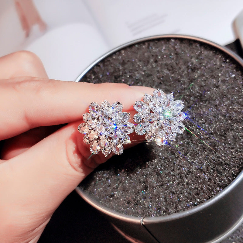 Sunflower Crystal Sier Needle Korean Style Personalized Temperamental Trendy Earrings