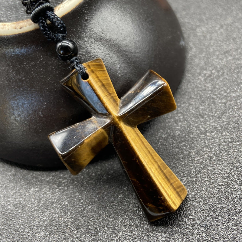 Stone Christmas Gift Agate Woven Cross Sweater Pendants