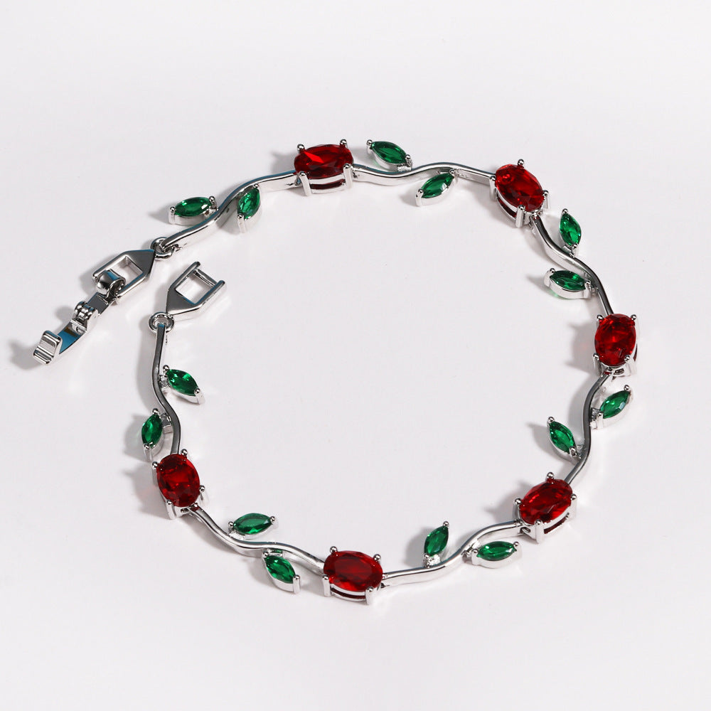 Women's Zircon Branches Leaves Flower Exquisite Light Luxury Tulip Bracelet
