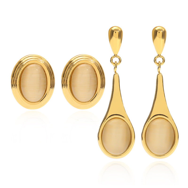 Affordable Luxury Fashion Stainless Steel Opal Stone Ear High-grade Earrings