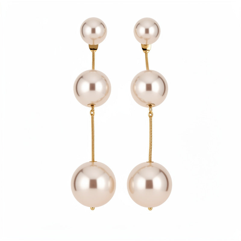 Women's Needle Beaded Geometric Round Pearl Light Luxury High-grade Temperamental Minority Earrings