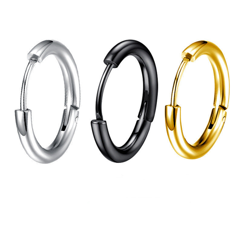 Fashion Titanium Steel Thick Type Fine Coil Boys Circle Stainless Ear Buckle