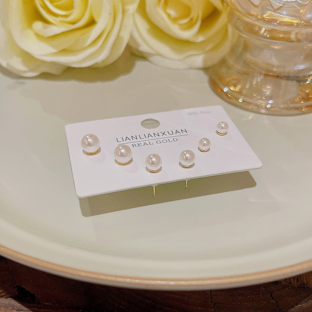 Women's Needle One Card Three Pairs Earings Small Delicate Summer High-grade Stud Earrings