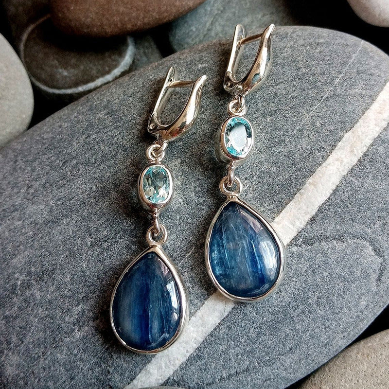 Durable Drop-shaped Blue Gem Handmade Drop Rings