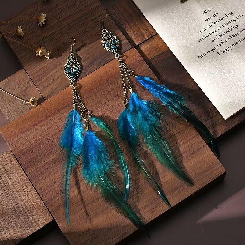 Chain Feather Ethnic Style Scenic Spot Earrings