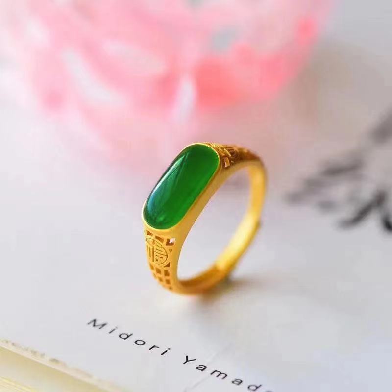 Placer Gold Gold-plated Inlaid Imitation Jade Ring