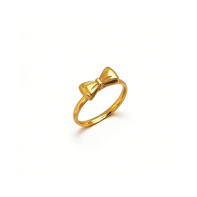 Simple Titanium Steel Bow Female Design Cute Girlfriends Gold Rings