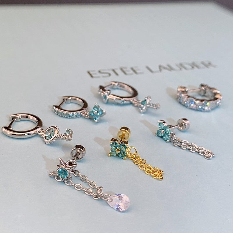 Women's Pa Green Zirconium Umbilicaria Bone Nail Collection Zircon Four-leaf Flower Stud Earrings