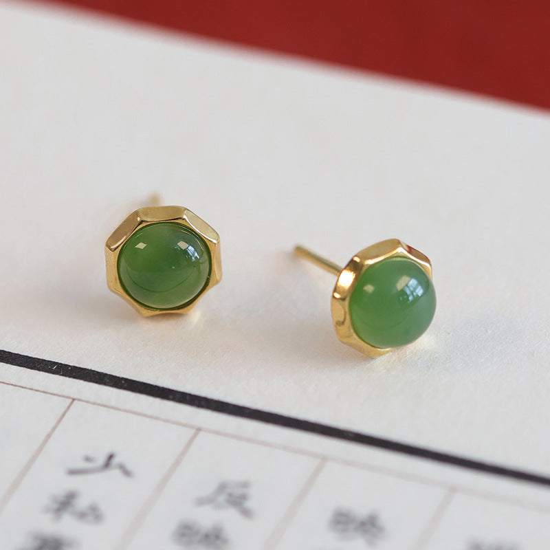 Women's Jasper Sterling Sier National Style Retro Elegant High-grade Personalized Stud Earrings