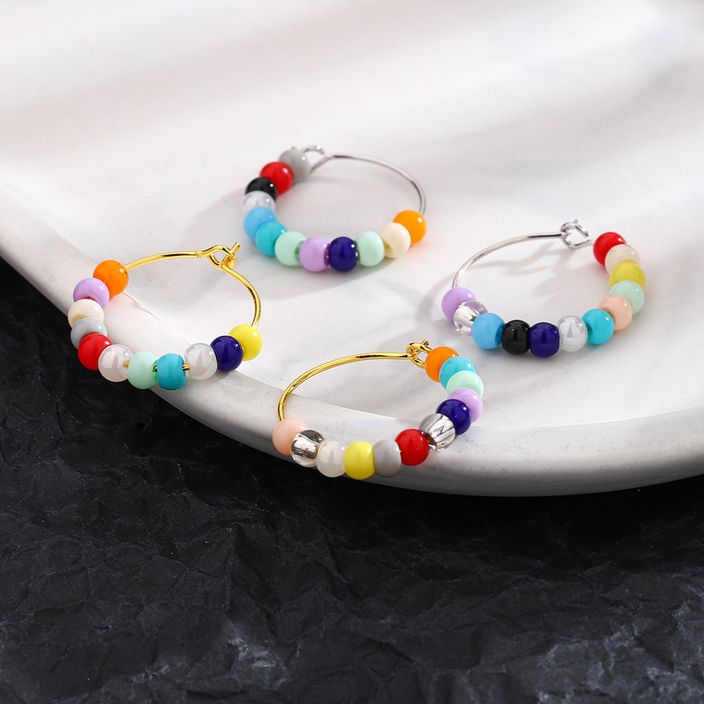 Contrast Color Beaded Ear French Personality Earrings