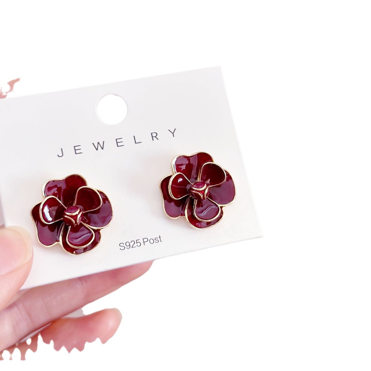 Red Glaze Flowers Niche High Sense Ear Earrings
