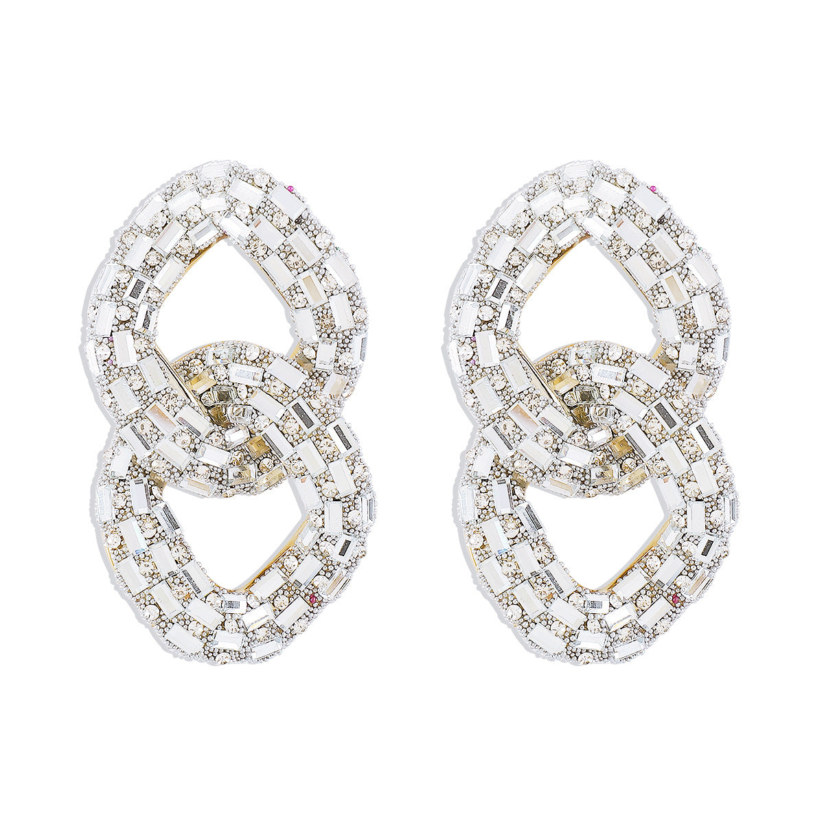 Entry Lux Full Diamond Hollow Exaggerated Geometry Chain Earrings