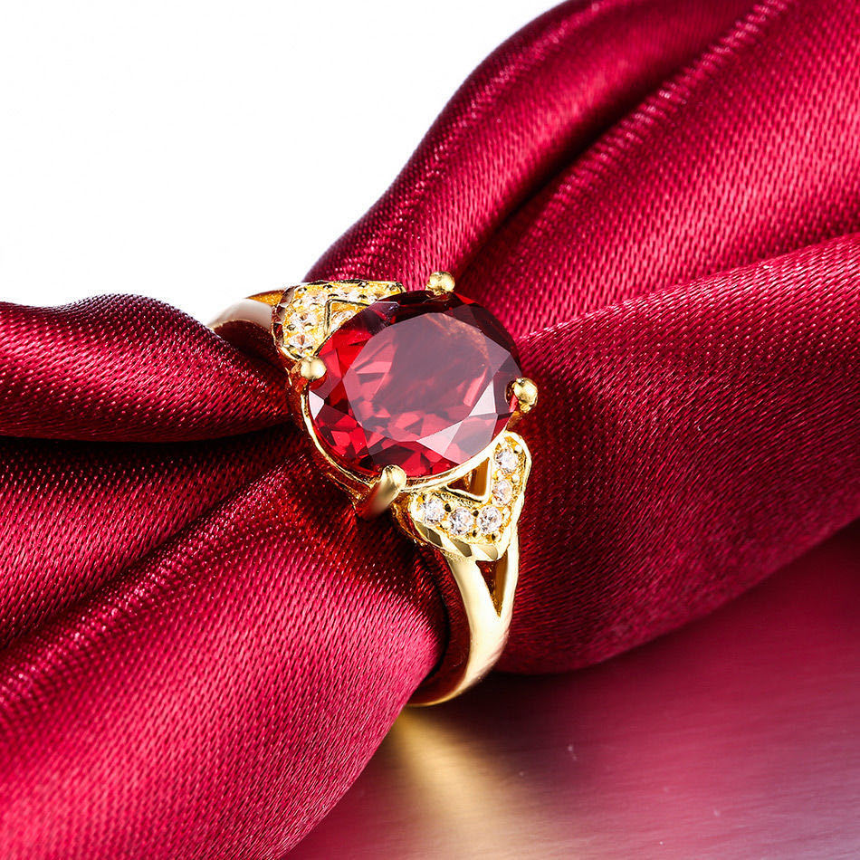 Women's Alluvial Gold Ruby Full Diamond Plated Yellow Rings