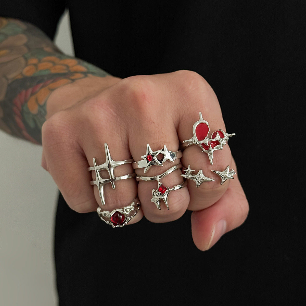 Men's Vintage Gemstone Hip Hop Fashion Personality Five-pointed Ring