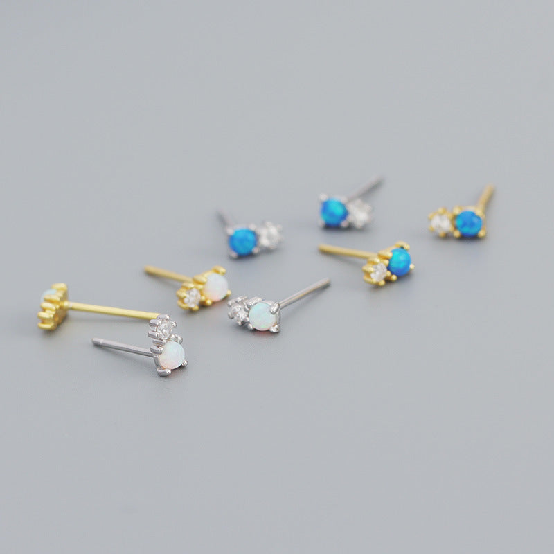 Women's Minimalist Opal Sier Geometric Diamond Synthetic Earrings