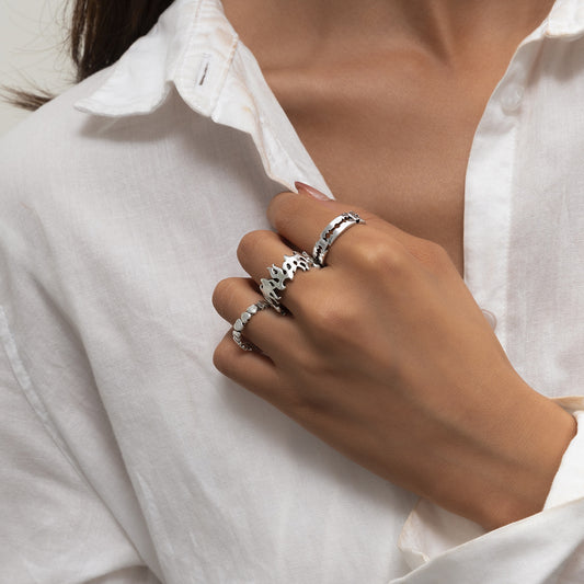 Retro Simple Niche Design Flame Heart Shaped Trendy Cool Open-end Rings