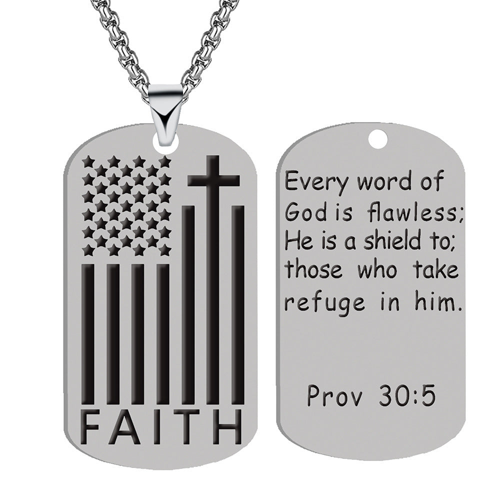 Football Stainless Steel Cross Inscription Sports Necklaces