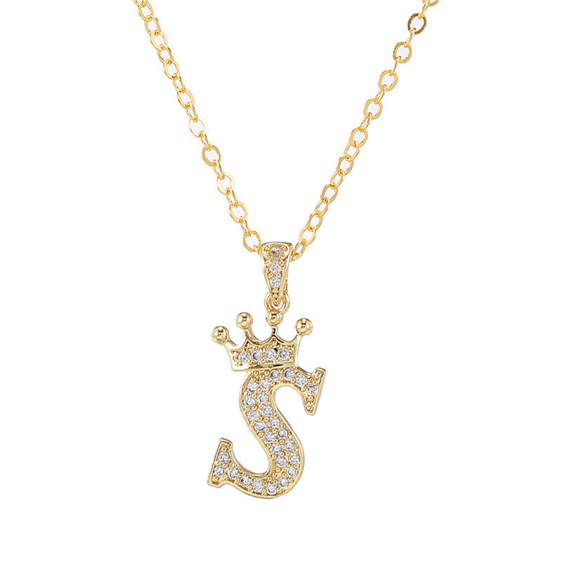 Zircon Crown English Letter Design Gold Clavicle Necklace