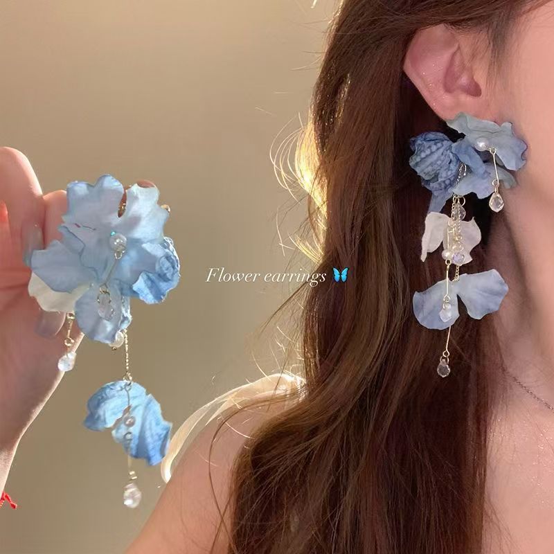 Petal Fringe Ear Entry Lux Elegant Atmosphere High Sense Seaside Stud Earrings